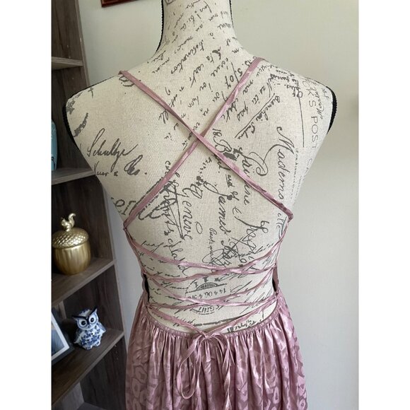 Vine & Love Dress Backless Blush Pink Maxi Length Spaghetti Strap Slit Wrap L - Picture 6 of 10